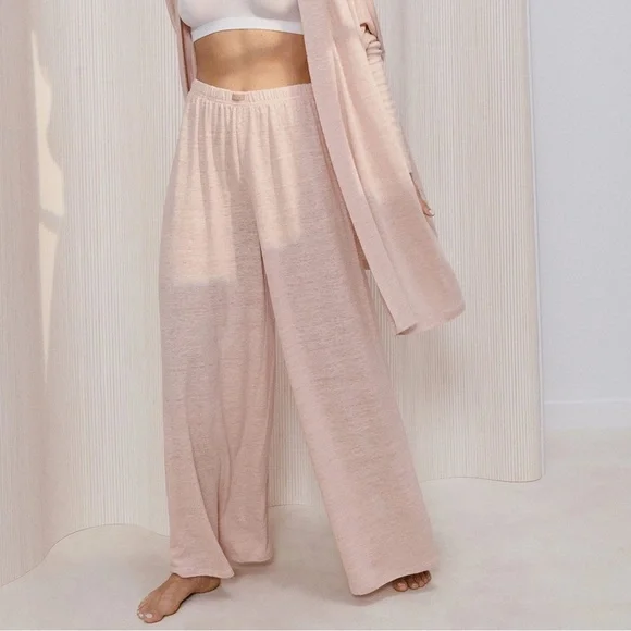 Lunya Linen Knit 3-Piece Set (Sz S) Dusty Rose Shirt Cardigan Wide